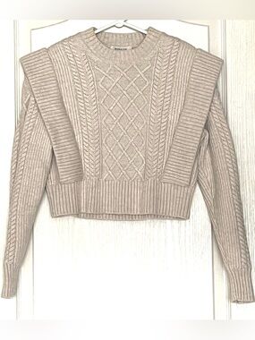Aritzia Babaton Seek Cable Knit Merino Wool Shoulder Pad Crop Sweater 2XS